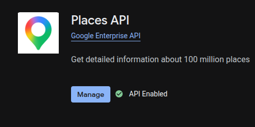 Places API enabled in Google Cloud