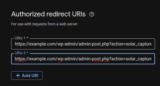Authorized redirect URIs screen in Google Cloud Console